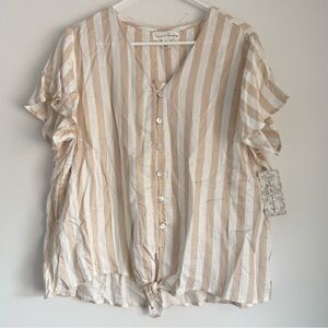 NWT French Laundry Beige and White Striped Blouse Size XL